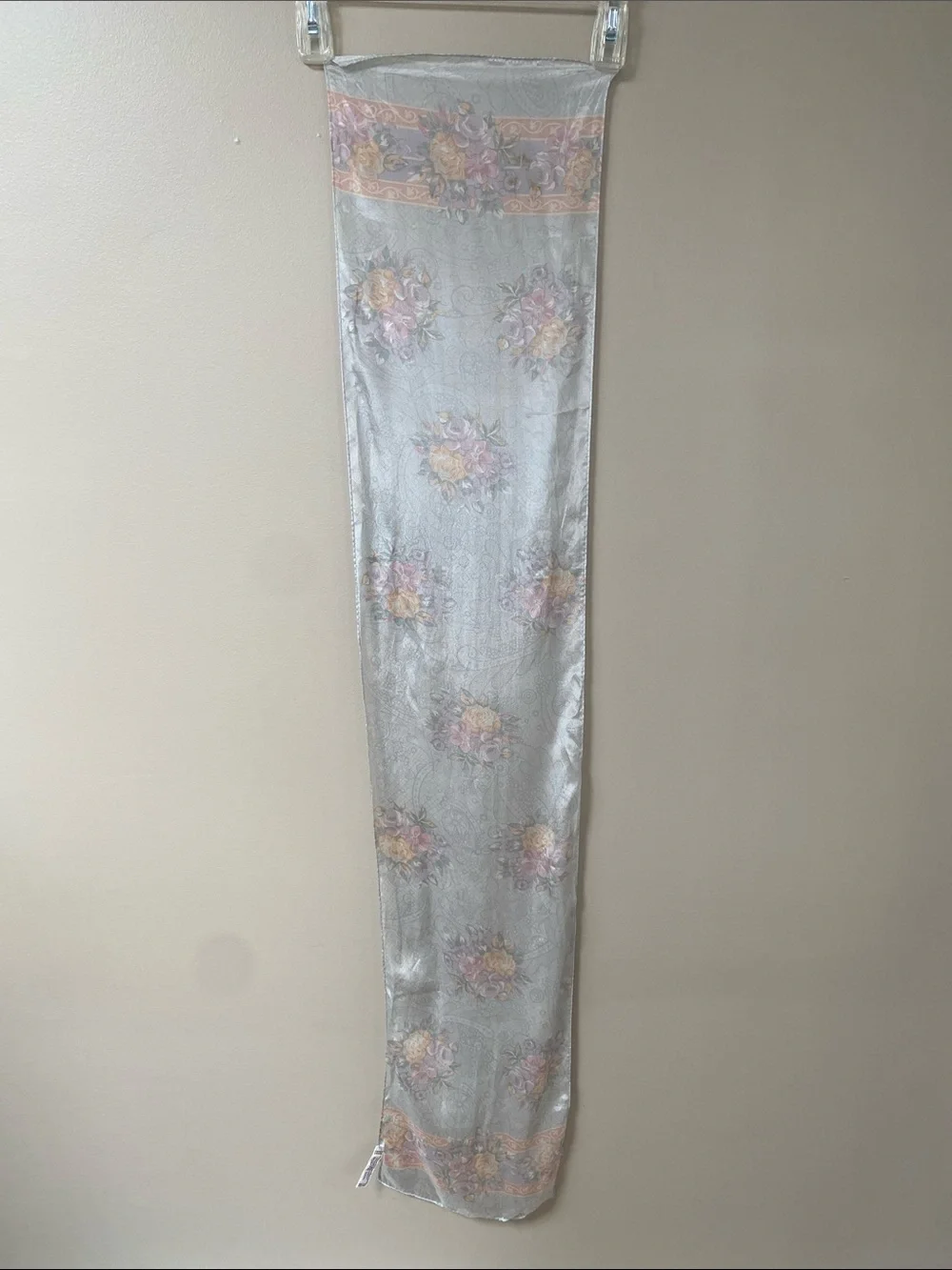 Vintage Liz Claiborne Pale floral icy blue Floral Silk Scarf with Muted Pastels